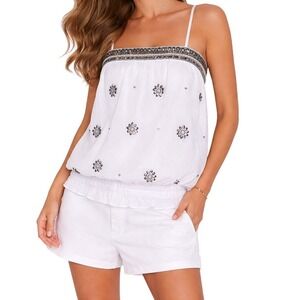 RAMY BROOK Nicolette Embellished White Blouson Top Sleeveless XS NWT